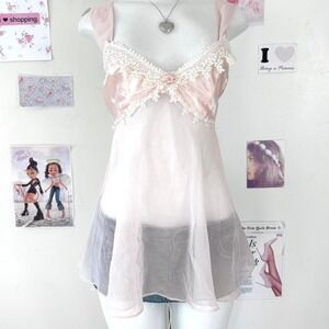California Dynasty Y2K Pink Sheer Babydoll Top